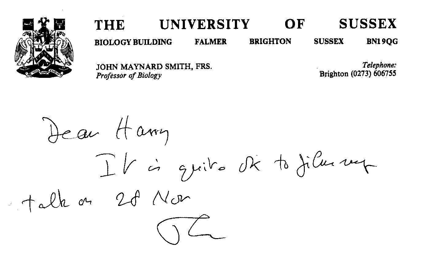 memo from JMS to HWK